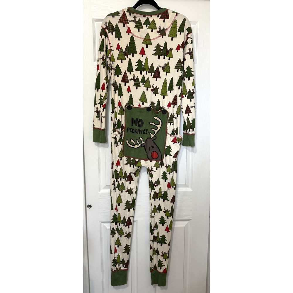 Lazy One Flapjacks One Piece Pajamas Unisex MEDIUM Christmas Tree Deer Butt Flap